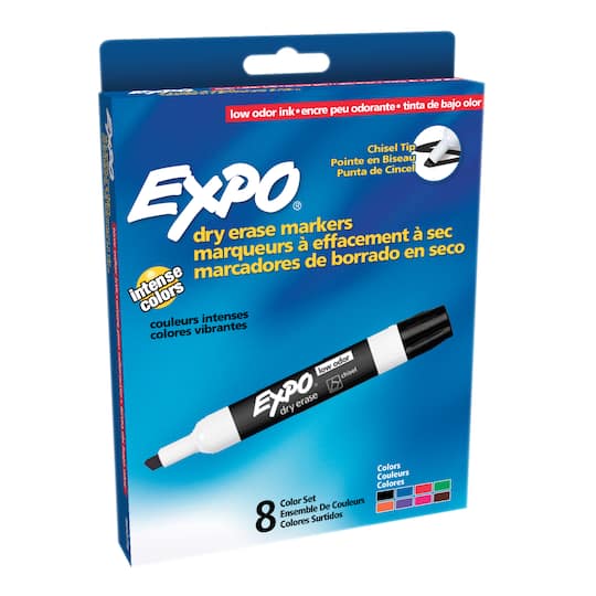 Expo&#xAE; Low Odor Dry Erase Marker, Chisel Tip, Assorted, 8 Set